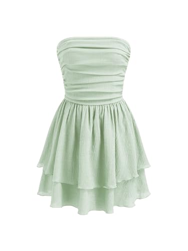 Image of CIDER Women's Summer Cocktail Dress - Tube Ruched Ruffle Mini Dress | Strapless, Country Concert, Western Cowgirl Outfits
