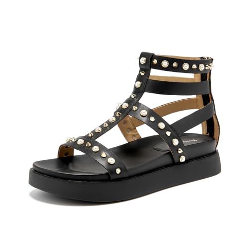 BEAU TODAY Gladiator Sandals for Women, Platform Studded Sandals Women, Comfortable Leather Walking Shoes, Ladies Summer Beach Shoes Dressy Casual Wedding