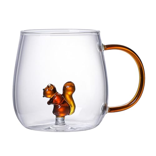 Tasse à café en verre de 380 ml, tasse à thé en verre borosilicate avec poignée résistante à la chaleur, motif animal mignon résistant à la chaleur...