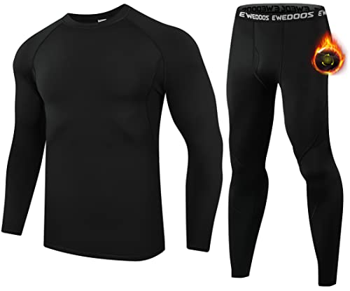 Ewedoos Mens Thermal Underwear Set - Fleece Lined Long Johns Base Layer Long Sleeve Thermal Shirts Leggings for Winter Black