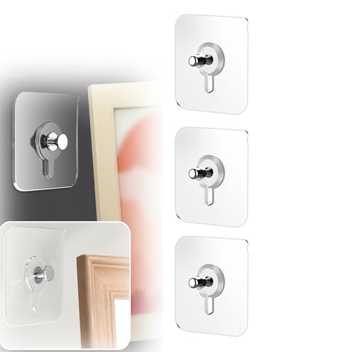 Image of Drill Free Adhesive Hooks,Picture Hangers Without Nails,Adhesive Wall Mount Screw Hooks for Hanging,Nail Free Wall Hangers for Kitchen,Bathroom