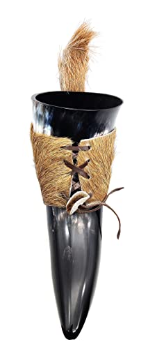 5MOONSUN5 Viking Drinking Horn Black Medieval Beer Drinking Horn Authentic Drinking Horn with Strap Norse Beer Horn Small Drinking Mug Viking Ale Horn Cup 250 ml Viking Drink Horn Replica 8oz