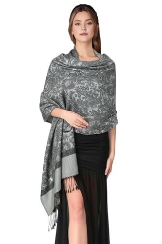 PASKMLNA Paisley Jacquard Pashmina Shawl Wrap Scarf Stole (018-27Light gray)