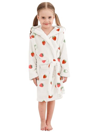 Image of Umeyda Girls Fleece Hooded Robes, Warm Printed Bath Robe for Kids Soft Fuzzy Bathrobe for Gifts