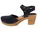 Bjork Margareta Mid-Heel Wooden Swedish Clog Sandals (EU-39, Navy Oiled)
