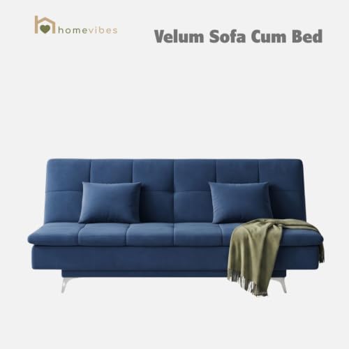Image of Velum 3 Seater Sofa for Living Room & Office | Premium Fabric Upholstery | Solid Wood Frame | Comfortable Seating | 3 Years Warranty (Blue, Sofa Cum Bed)