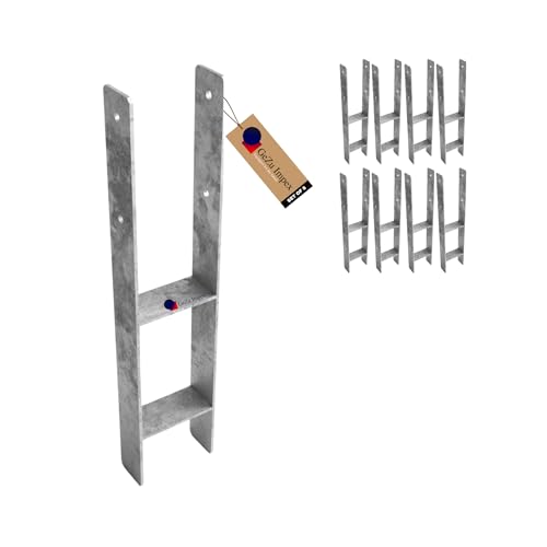 GeZu Impex® Post Anchor - Juego de 8 soportes de anclaje (111 x 600 mm, galvanizados en caliente, base elevada)