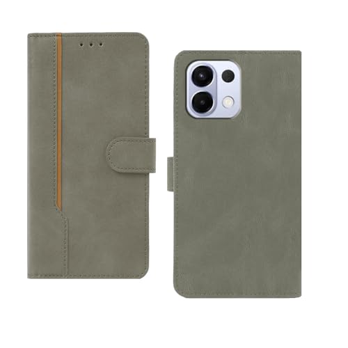Image of amazon basics Oppo K13 5G Flip Cover | Card Pockets Wallet & Stand | Flip Cover for Oppo K13 5G (Gray with Beige Strip)
