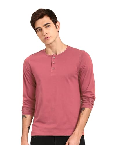 Image of LAZYCHUNKS Regular Fit Solid Super Combed Cotton Rich Henley Neck Full Sleeve Men's T-Shirt