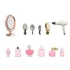 1/12 Scale Miniature Bathroom Accessories Kit Mini Plastic Hair Dryer Brush Comb Mirror Perfume Bottles Set for Mini House Bedroom Decoration,Set A
