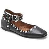 Oakmoo Women's Stud Mary Jane Flats Metallic Square Toe Ballet Flats Ankle Buckle Strap Comfy Ballerina Shoes