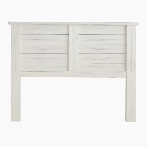 Cabecero Campero-Vintage para Cama de 135, Fabricado en Madera Maciza de Pino alistonada Acabado en Blanco Envejecido Totalmente Acabado