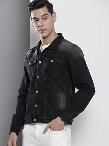 Image of The Indian Garage Co Men Slim Fit Solid Denim Trucker Jackets