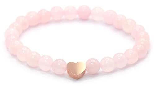 Genuine Rose Quartz Gemstone Bracelet with 6 mm Beads and Stainless Steel Heart - Various Lengths - Healing Stone Protective Stone Talisman Lucky Charm Gift (Rose Quartz, 14 cm) - View 2