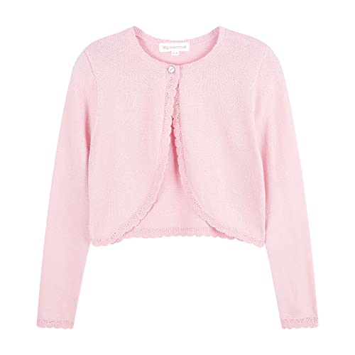 Image of Girls Cardigan Bolero Ruffle Open Front Button Cover-Up 3-12Y | Soft Cotton Blend Knit Long Sleeve Classic Crew Neck Breathable Durable No Shedding School Uniform Casual Outdoor Play Black