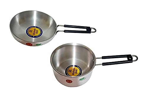 India Pride Rishabh Gold Aluminum Souse Pan and Fry Pan Combo,(ISI Mark) with Stainless Steel Unbreakable Handle (Large…