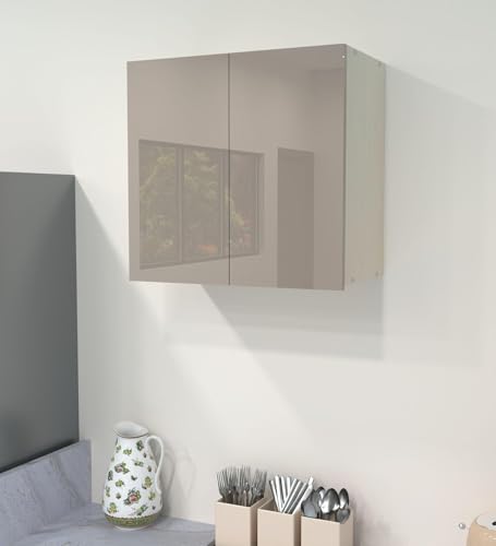 Image of 2 Door Wall Cabinet with UV Profile Shutter | Wall Mounted Storage Cabinet for Kitchen Bathroom Living Room | Wooden Wall Cabinet Organizer Mocha Finish DIY Assembly