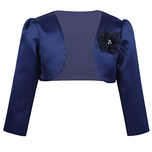 Sholeno Kids Flower Girls Wedding Bolero Shrug Open Front Long Sleeves Flower Cardigan Party Cropped Jacket Navy Blue 12-18 Months