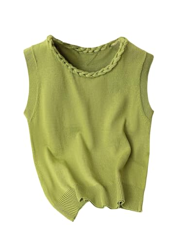 Verdusa Women's Sleeveless Sweater Tank Top Lightweight Casual Knitted Crop Top