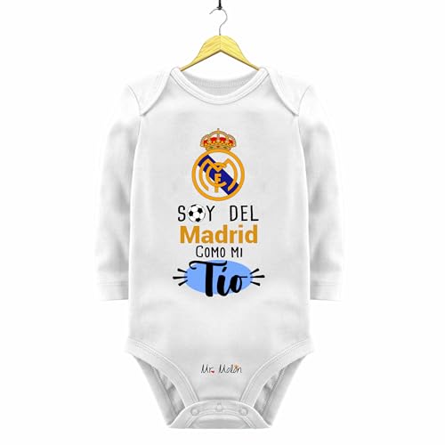 BODY FUTBOL BEBE MADRID COMO MI TÍO (Manga Larga, 0-3 Meses)