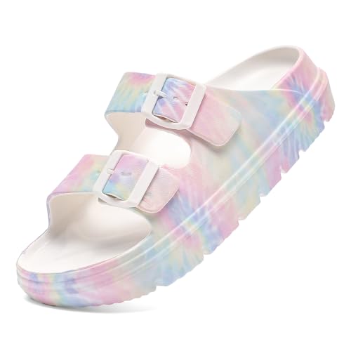 Pillow Sandals for Women Tie-dye EVA Platform Slides with Adjustable Double Buckle and Arch Support for All-Day Comfort