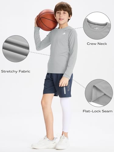 Image of DEVOROPA Youth Boys Compression Shirt Long /Short Sleeve Football Baseball Undershirt Quick Dry Kids Sports Baselayer Crewneck