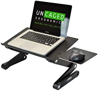 WorkEZ BEST Adjustable Laptop Cooling Stand & Lap Desk for Bed Couch w/ Mouse Pad. Ergonomic height angle tilt aluminum desktop tray portable macbook pro computer riser table cooler holder (Renewed)