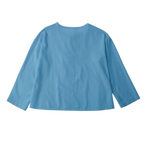 Girls Boys Cotton Linen Shirts Summer Beach Vacation Tops Button Down Blouses Teens Plain Casual Loose Fashion Trendy Clothes3