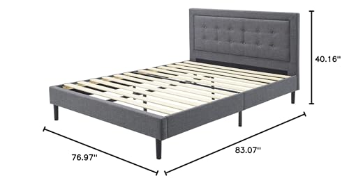Image of DeCoro Mornington 2.0 Upholstered Platform Bed | Headboard and Metal Frame with Wood Slat Support, Grey, King Size