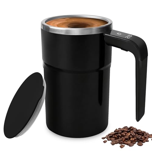 GOMETY Selbstrührende Tasse, 380ML Magnetischer Rührbecher, Selbstmischende Kaffeetasse mit Temperaturanzeige, Elektrischer Automatischer Selbstrührung Kaffeebecher 304 Edelstahl für Kaffee Milch Tee