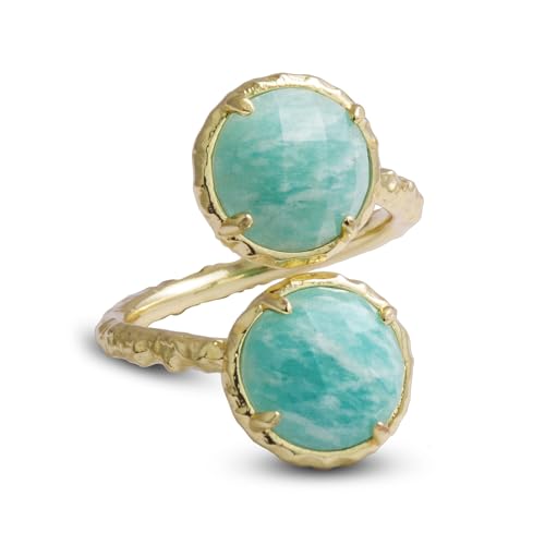 LDADAN Amazonite Rose Quartz Ring
