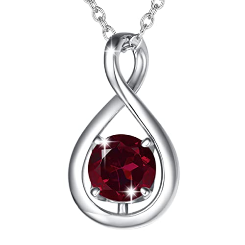FANCIME 925 Sterling Silver January Birthstone Necklace Infinity Garnet Necklace with Fine Jewellery Box Christmas Birthday Valentines Day Mothers Day Present for Women Mother