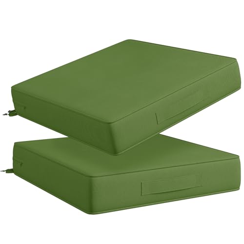 Codi 22x22'' Outdoor Seat Cushions for Patio Furniture, Waterproof Chair Cushion with Handles & Adjustable Straps, Fade Resistant - Set of 2, Green