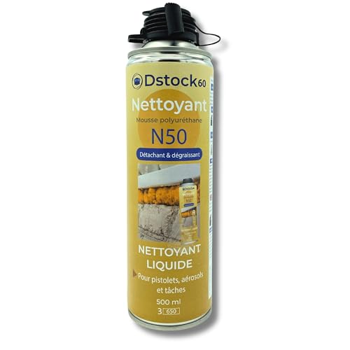 DSTOCK60 - Nettoyant Mousse Expansive Polyuréthane 500 ml, Nettoyant pour Pistolet à Mousse PU, Aérosols et Surfaces, Détachant et dégraissant (1 nettoyant)