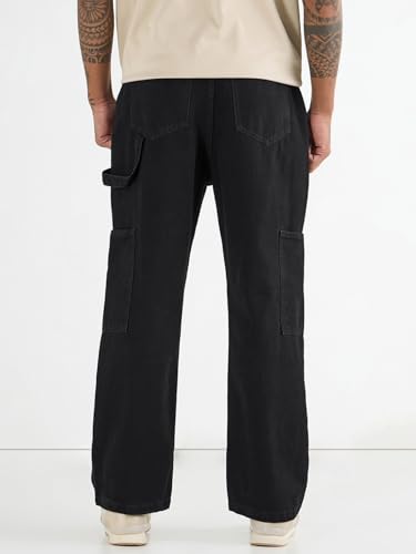 Image of Bewakoof Men Mid Rise Denim Solid Straight Fit Jeans|Straight Fit Jeans - Regular Fit | Classic Denim Pants | Everyday Casual