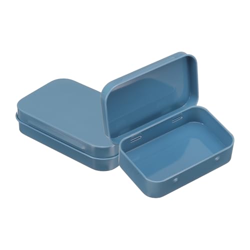 uxcell 2pcs Metal Tin Box 3.7x2.4x0.8 Mini Portable Rectangular Empty Tinplate Small Storage Container Airtight Tins with Lids for Candy Favors Crafts Christmas Gifts Blue