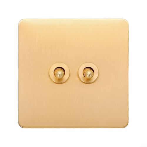 Retro Interior Light Switch On-Off Set Switch Plate Toggle Light Rocker Switch 1/2 Way Retro Brass Plate Lever 86 Type Toggle Switch(2 Gang)
