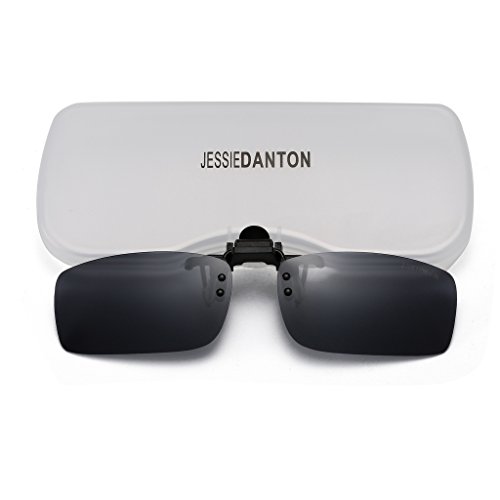 JESSIEDANTON Polarized Clip-on Flip Up Metal Clip Rimless Sunglasses, Lightweight, S Size, Black