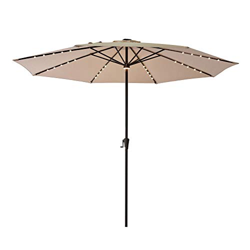 C-Hopetree 11 ft Outdoor Patio Market Umbrella with Solar LED Lights - Beige