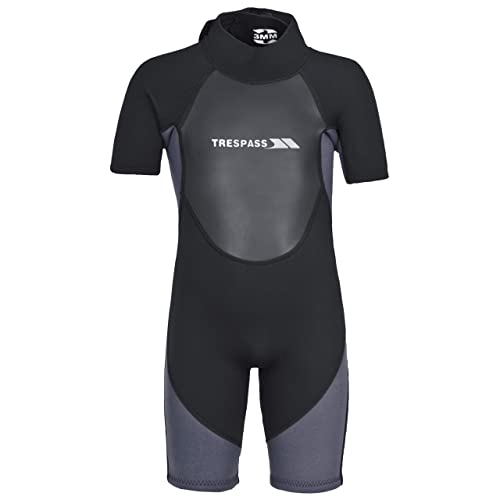 Trespass Scuba, Black, 7/8, Kurzer 3mm-Neoprenanzug mit 7mm-Reißverschluss für Kinder / Jungen 2-12 Jahre, 7-8 Jahre, Schwarz