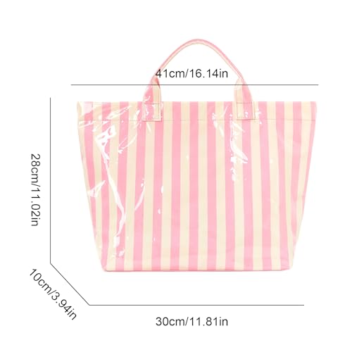Image of Striped PVC Tote Bag for Women, Waterproof Plastic Hobo Handbag Summer Tote for Beach, Pool & Ideal Gift