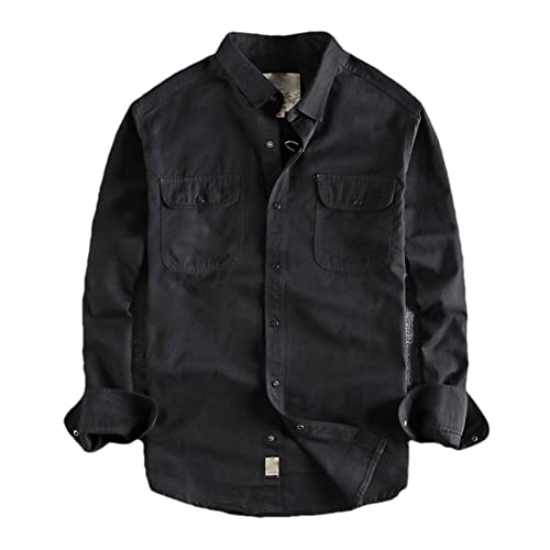 Chemise coton slim hommes manches longues noire avec deux poches poitrine