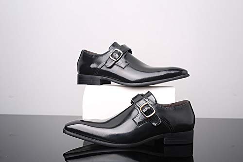Battle Men Retro Oxford for Men PU Leather Slip On Style Buckle Monk Strap Pointed Toe Dress Shoes Block Heel Solid Color Formal Men4