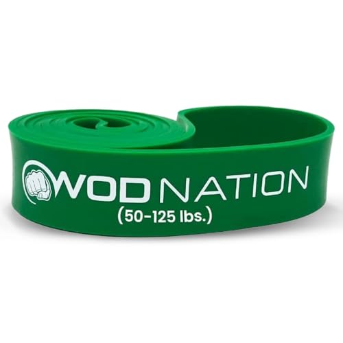 WOD Nation Resistance Bands Pull-Up Assist Band - 41-Inch, Green, 50-125 lb - Mobility & Stretch Strap - Workout Equipment for Home & Gym Core Exercises