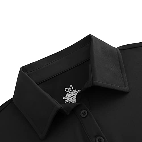 Corna Women's Polo Shirts, 2-Button Moisture Wicking Golf Polo Shirts Lightweight Performance Athletic Shirts Black-M #TOP3