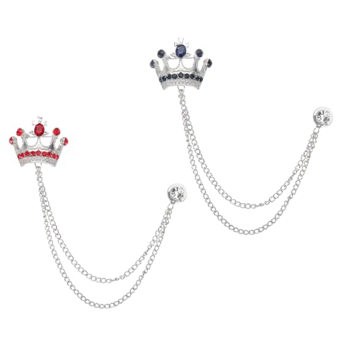 Image of PATIKIL Crown Hanging Chain Brooch Pins, Rhinestone Suit Pins Fashion Crystal Lapel Pins