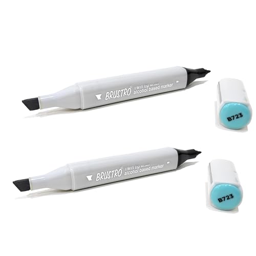 Image of BRUSTRO Twin Tip Alcohol Based Marker (Pack of 2) |Blue (Teal)|Tip Size - Broad 1-7mm line,Fine 0.7mm|Smudge-Proof,Waterproof, Ideal for Texturing, Sketching,Graffiti,Comic Artist,Architecture,