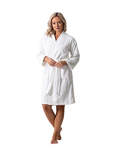 Luxurious Turkish Cotton Kimono Collar Super-Soft Terry Absorbent Bathrobes For Women (White, Medium) #TOP4