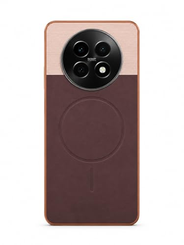 Image of Bintage Dual-Leather Mac Safe Design Phone Case| Soft Touch Finish | Full Camera Protectection Back Cover Compatible for Realme RMX3999 / 12 / 12x 5G - White & Choco Brown