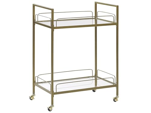 Desserte Table d'Appoint à Roulettes en Verre de Sécurité et Métal Très Décorative et Pratique pour Cuisine Chambre ou Salon Glamour Beliani